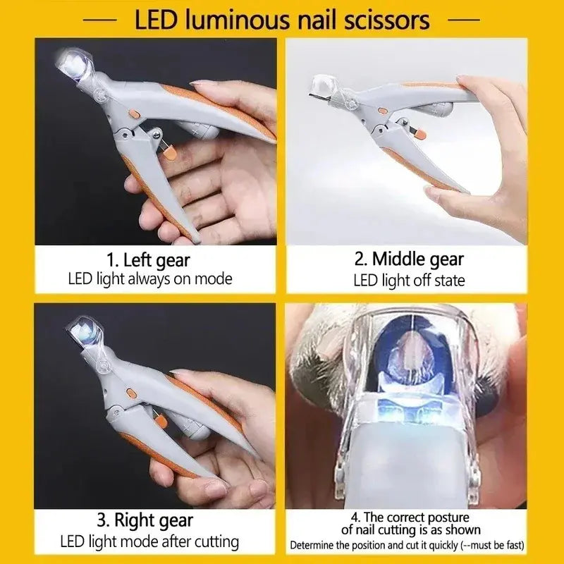 Professional Pet Nail Clipper with LED Light - Safe and Painless Scissors for Precise Dog and Cat Claw Trimming