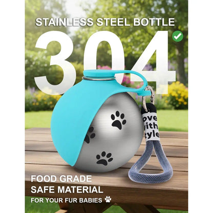 Stainless Pet Water Bottle with Drinking Basin — 285Ml Leak-Proof Travel Bottle for Dogs & Cats Perfect for Walks, Road Trips & Outdoor Play
