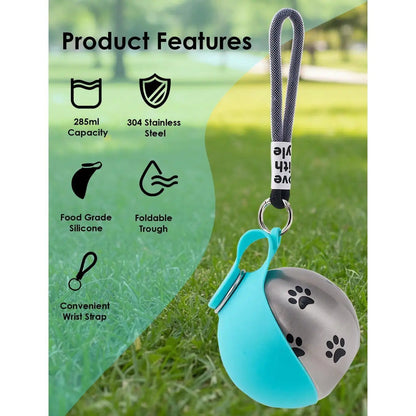 Stainless Pet Water Bottle with Drinking Basin — 285Ml Leak-Proof Travel Bottle for Dogs & Cats Perfect for Walks, Road Trips & Outdoor Play