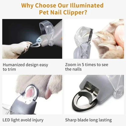Professional Pet Nail Clipper with LED Light - Safe and Painless Scissors for Precise Dog and Cat Claw Trimming