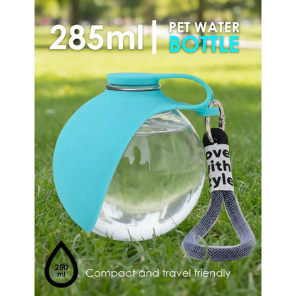 Stainless Pet Water Bottle with Drinking Basin — 285Ml Leak-Proof Travel Bottle for Dogs & Cats Perfect for Walks, Road Trips & Outdoor Play
