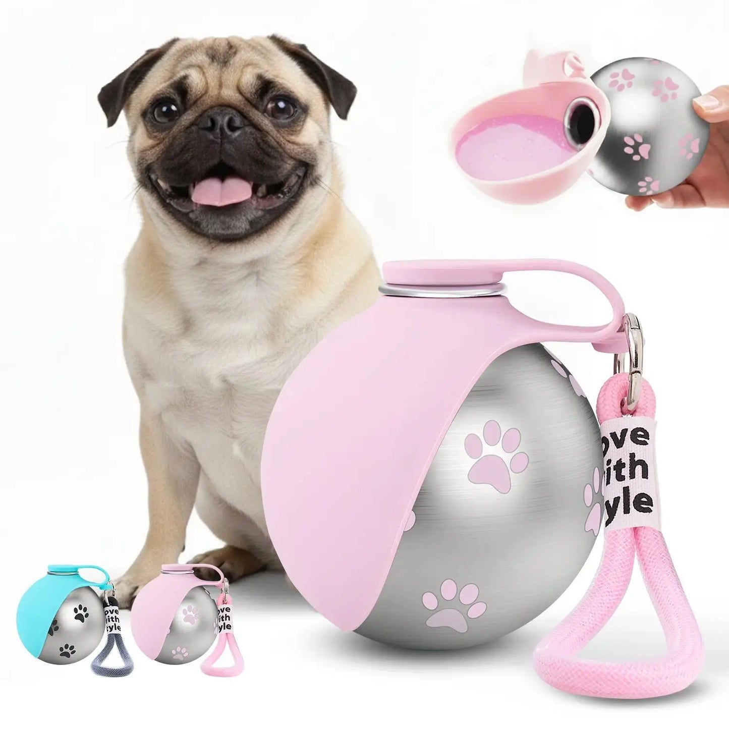 Stainless Pet Water Bottle with Drinking Basin — 285Ml Leak-Proof Travel Bottle for Dogs & Cats Perfect for Walks, Road Trips & Outdoor Play