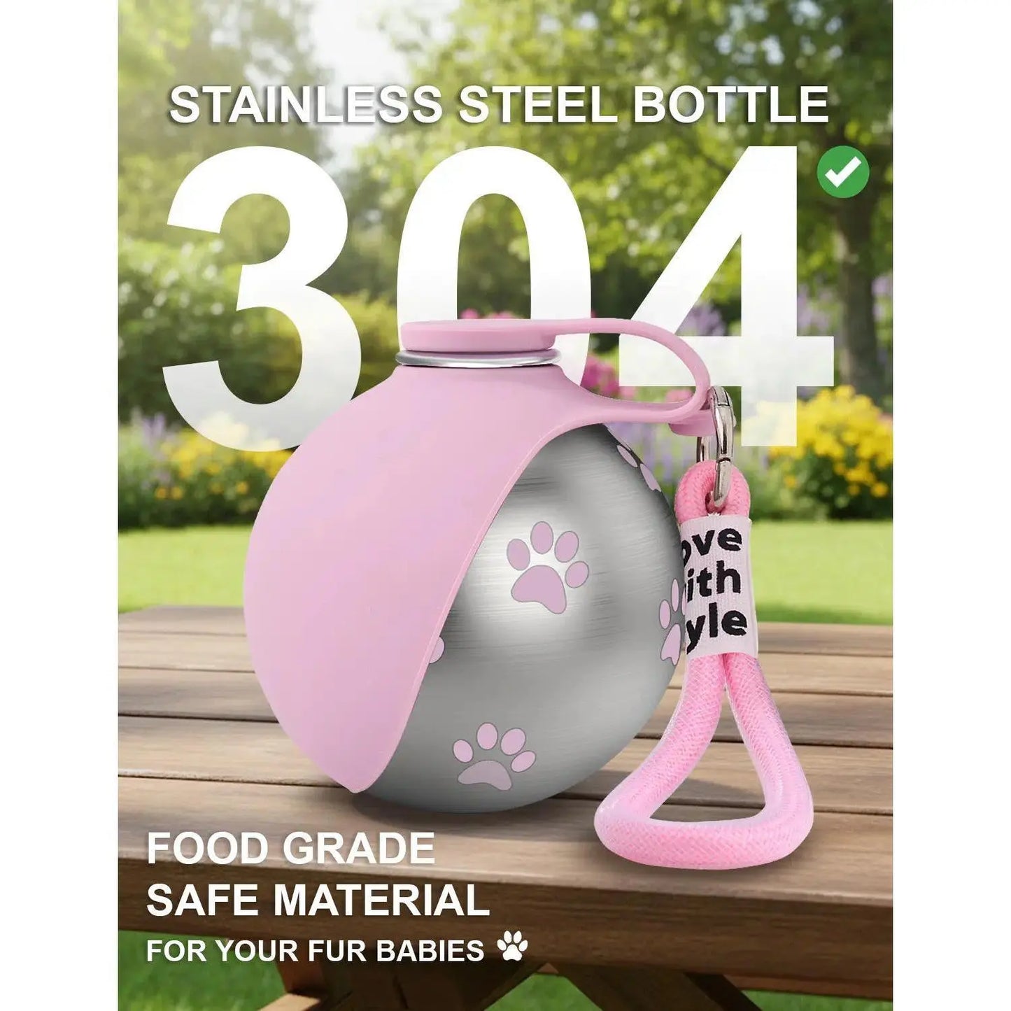 Stainless Pet Water Bottle with Drinking Basin — 285Ml Leak-Proof Travel Bottle for Dogs & Cats Perfect for Walks, Road Trips & Outdoor Play